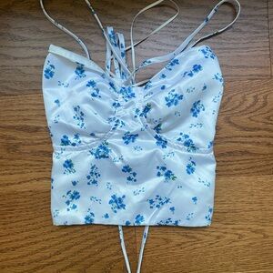 Princess Polly Blue Floral Crop Top